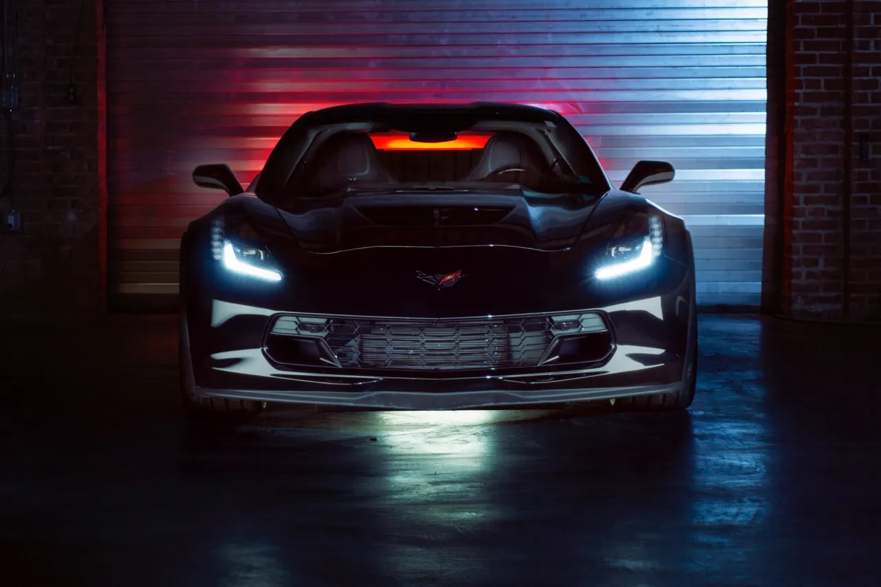 Black Corvette Z06 ceramic coating dramatic lighting