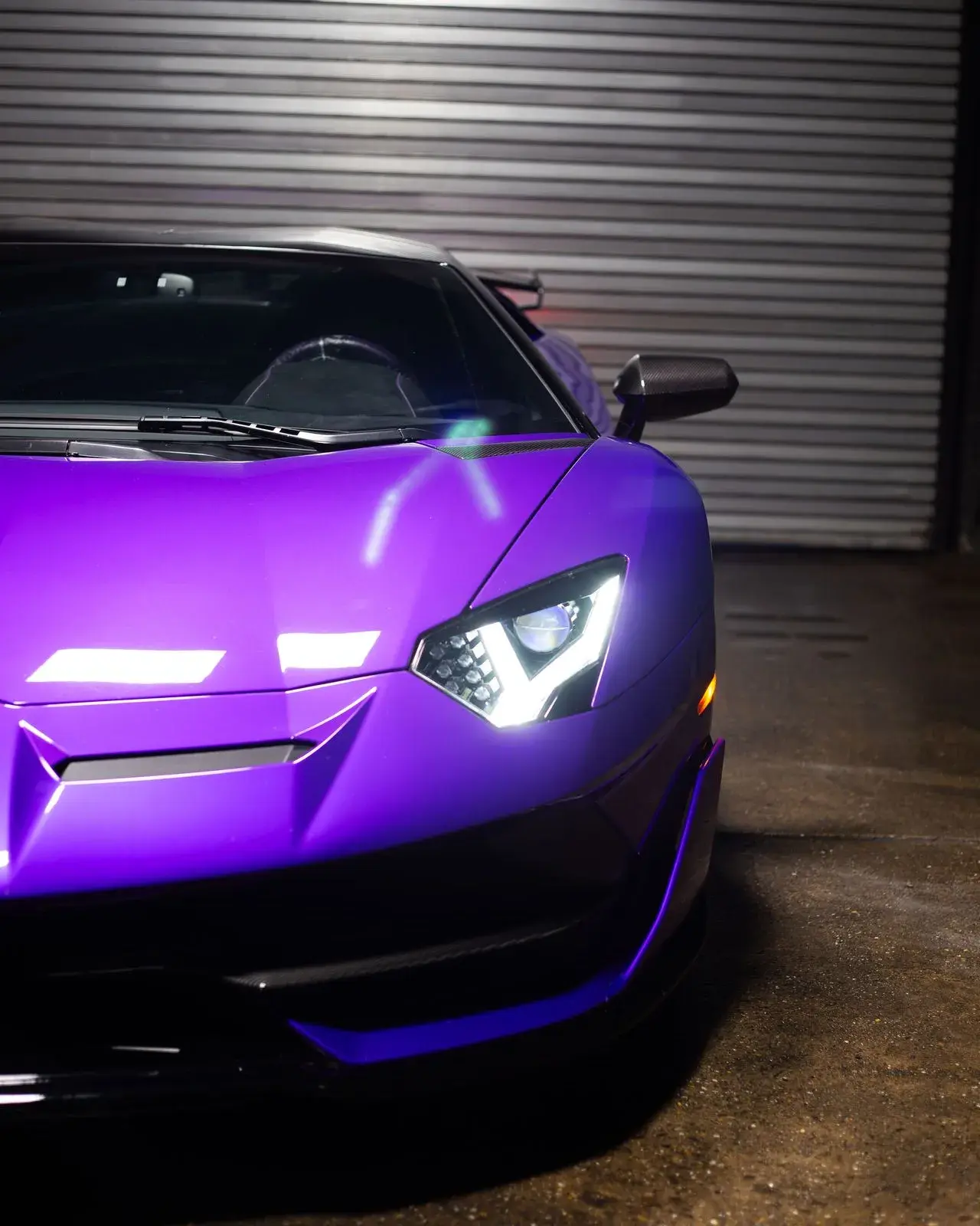 Purple Lamborghini ceramic coated front quarter panel showing paint depth